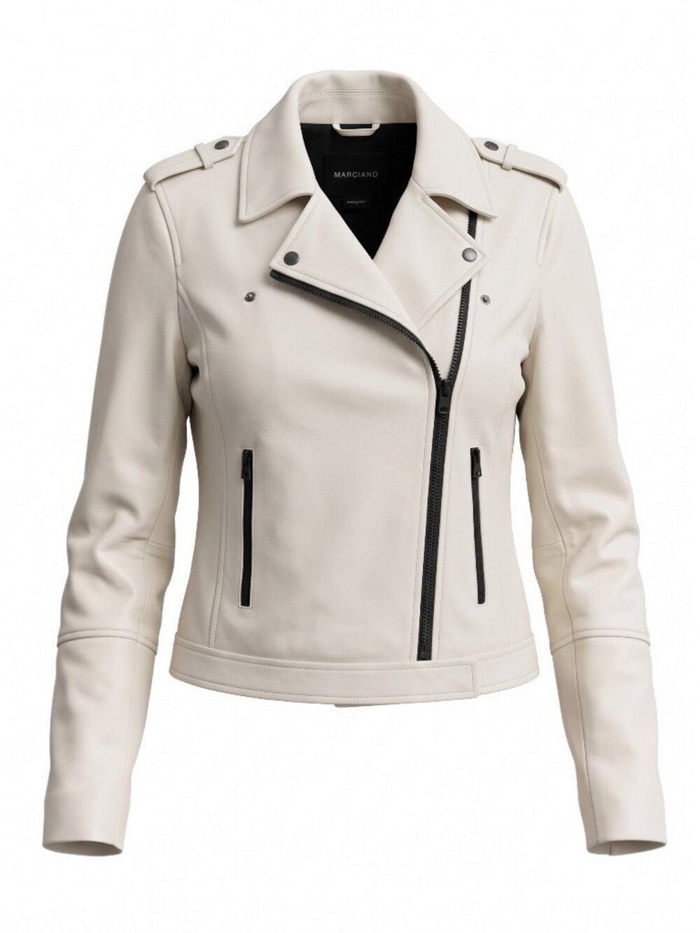 MARCIANO Zachary Off‎ White Lambskin Leather Zip Moto Jacket